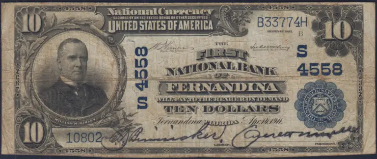 This image features an 1902 $10 Florida National Banknote.