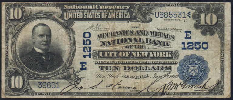 This image features an 1902 $10 New York National Banknote.