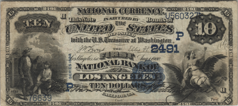 This image features an 1882 $10 California National Banknote.