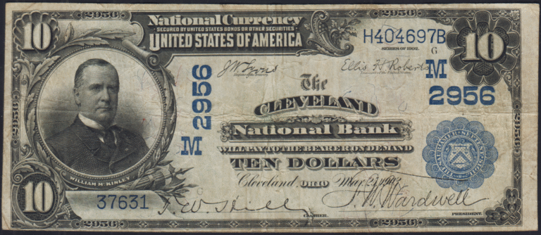 This image features an 1902 $10 Ohio National Banknote.