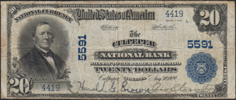 This image features an 1902 $20 Virginia National Banknote.