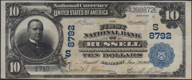 This image features an 1902 $10 Kentucky National Banknote.