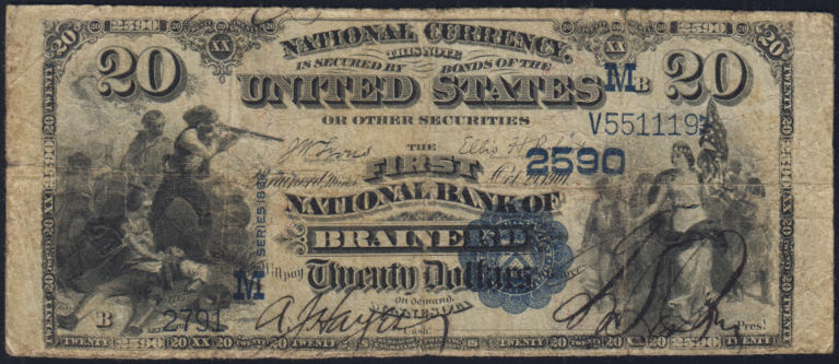 This image features an 1882 $20 Minnesota National Banknote.