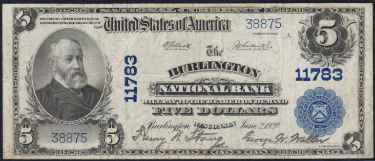 This image features an 1902 $5 Wisconsin National Banknote.
