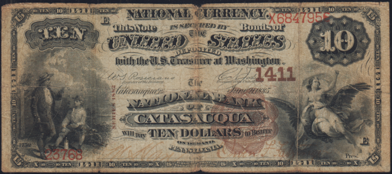 This image features an 1882 $10 Pennsylvania National Banknote.