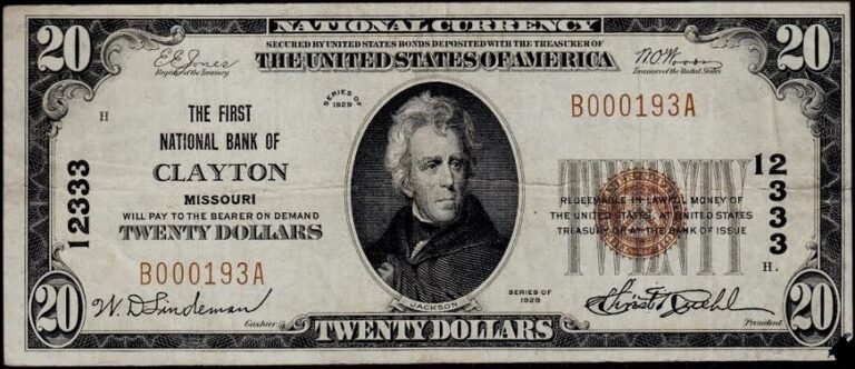 This image features an 1929 $10 Missouri National Banknote.