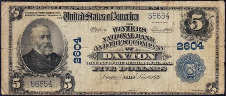 This image features an 1902 $5 Ohio National Banknote.