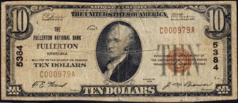 This image features an 1929 $10 Nebraska National Banknote.