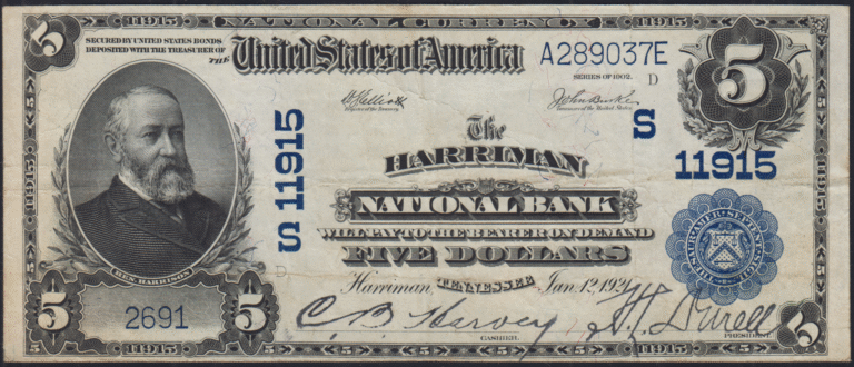 This image features an 1902 $5 Tennessee National Banknote.