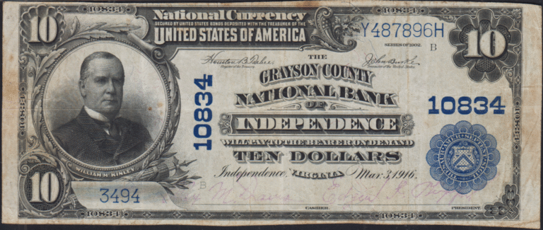 This image features an 1902 $10 Virginia National Banknote.