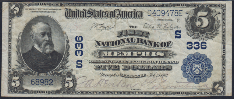 This image features an 1902 $5 Tennessee National Banknote.