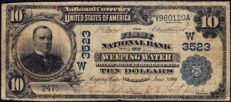 This image features an 1902 $10 Nebraska National Banknote